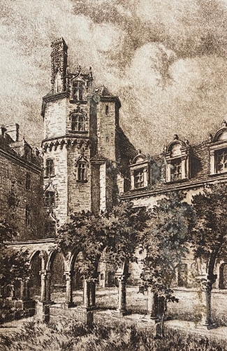 quimper_bretagne_grande_ancien_palais_episcopal_gravure_signee_c_1930_france