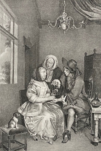 le_medecin_lithographie_originale_de_frey_apres_terburg_graveur_bida_1837_france