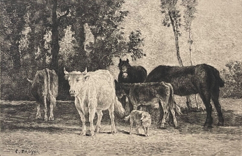 constant_troyon_le_troupeau_en_foret_par_leterrier_pointe_seche_c_1910_vache