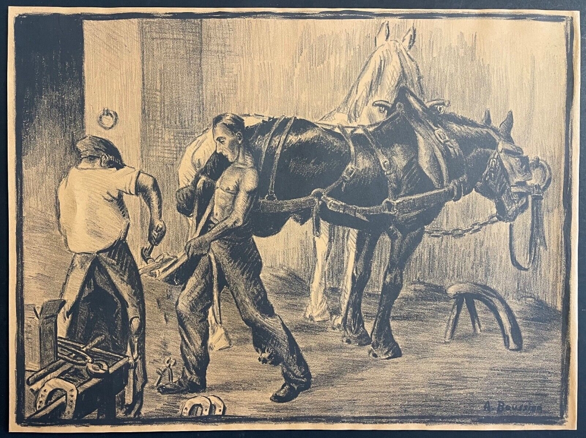le_marechal-ferrant_par_a_baussier_gravure_vers_1930_france_cheval