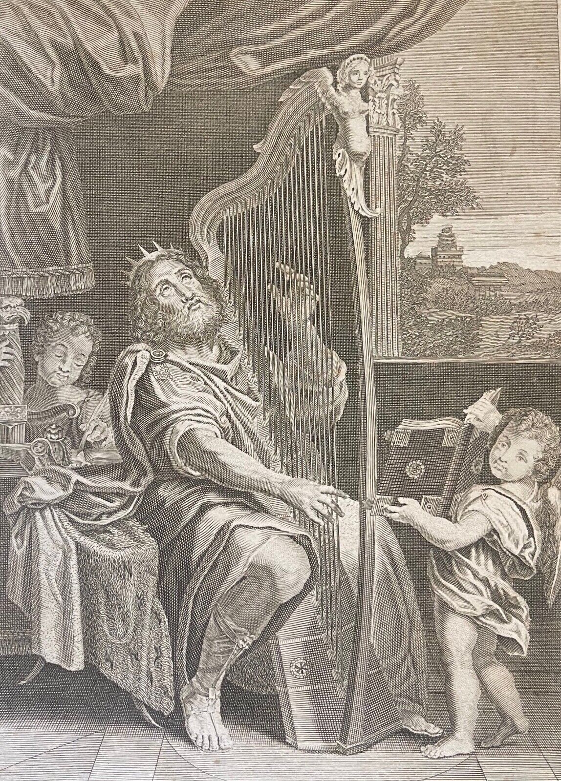 le_roi_david_jouant_de_la_harpe_israel_gravure_xviii
