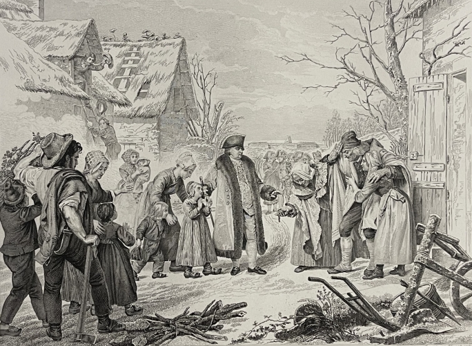louis_xvi_distribuant_des_aumones_a_de_pauvres_paysans_en_1788_gravure_vers_1845