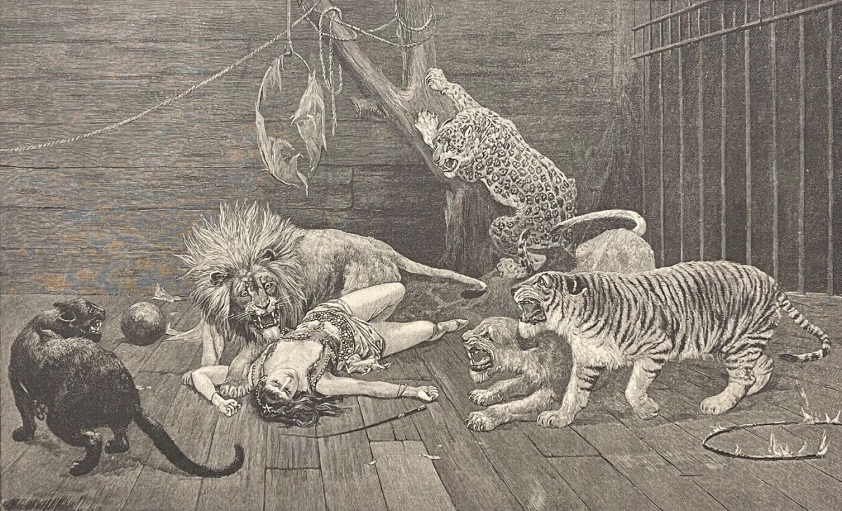 tigre_lion_panthere_leopard_cirque_stanley_berkeley_1855-1909_revolte_circa_1880