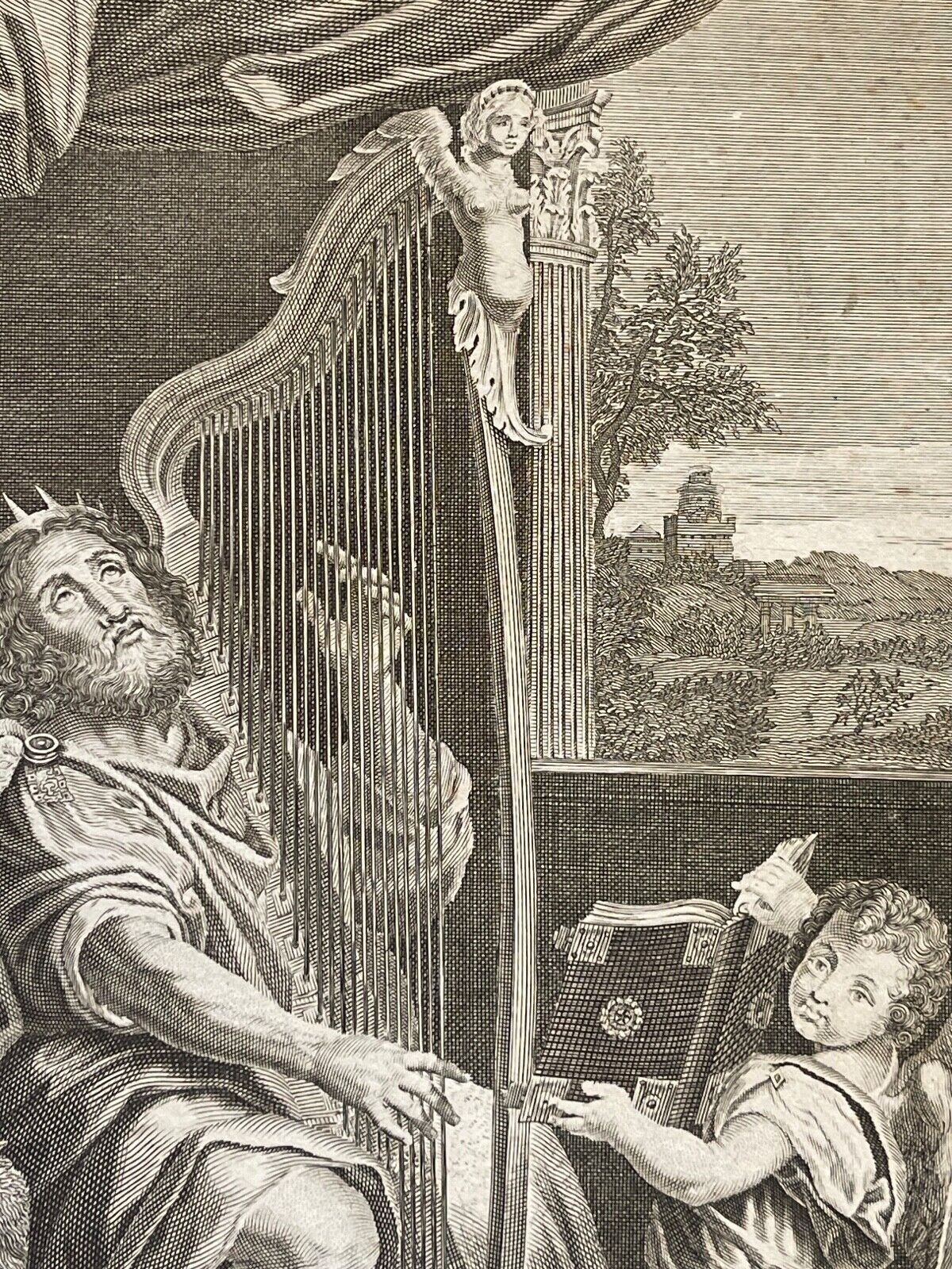 le_roi_david_jouant_de_la_harpe_israel_gravure_xviii