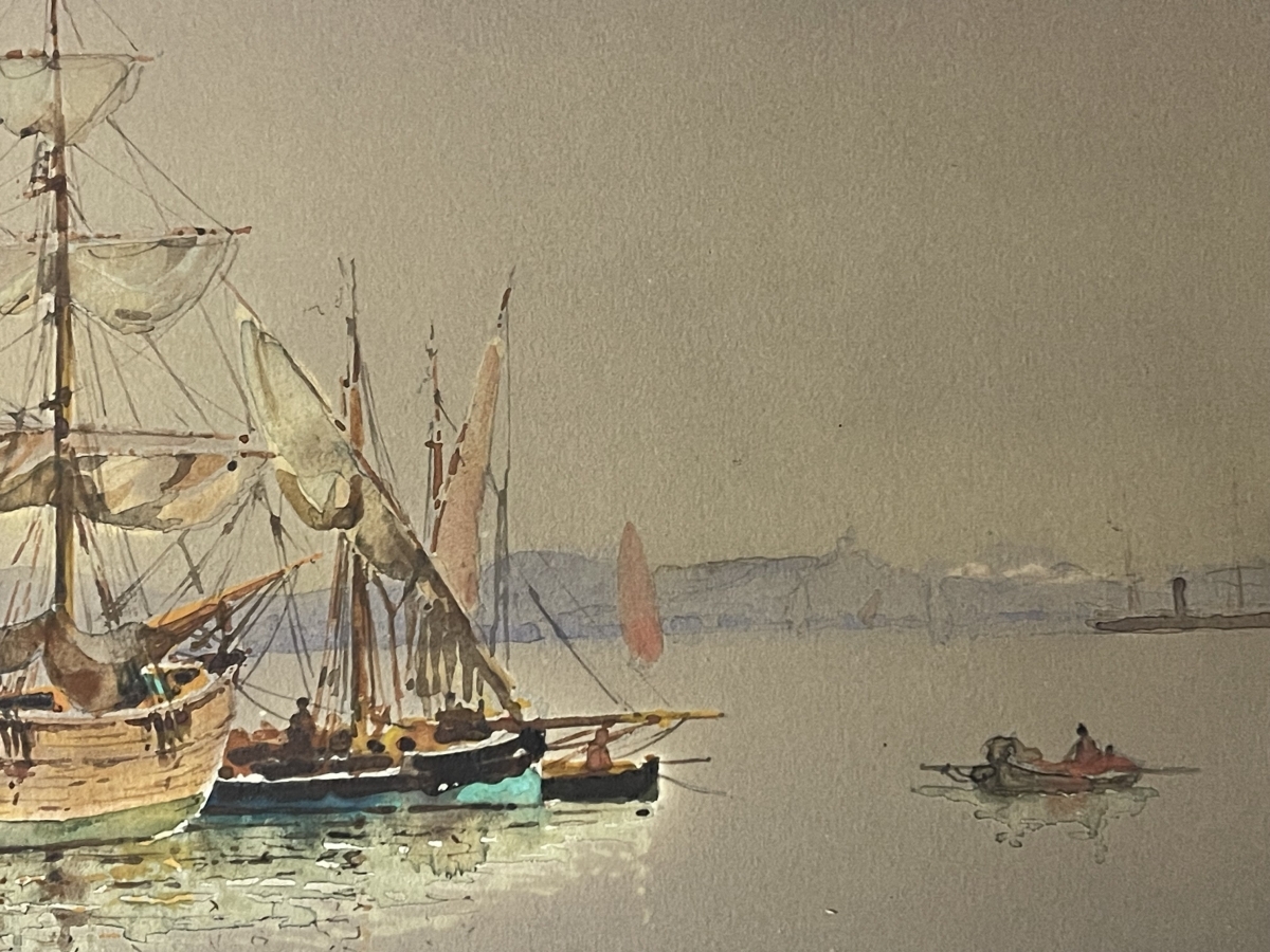 emile_henry_1842-1920_mouillage_la_joliette_marseille_aquarelle_originale_france