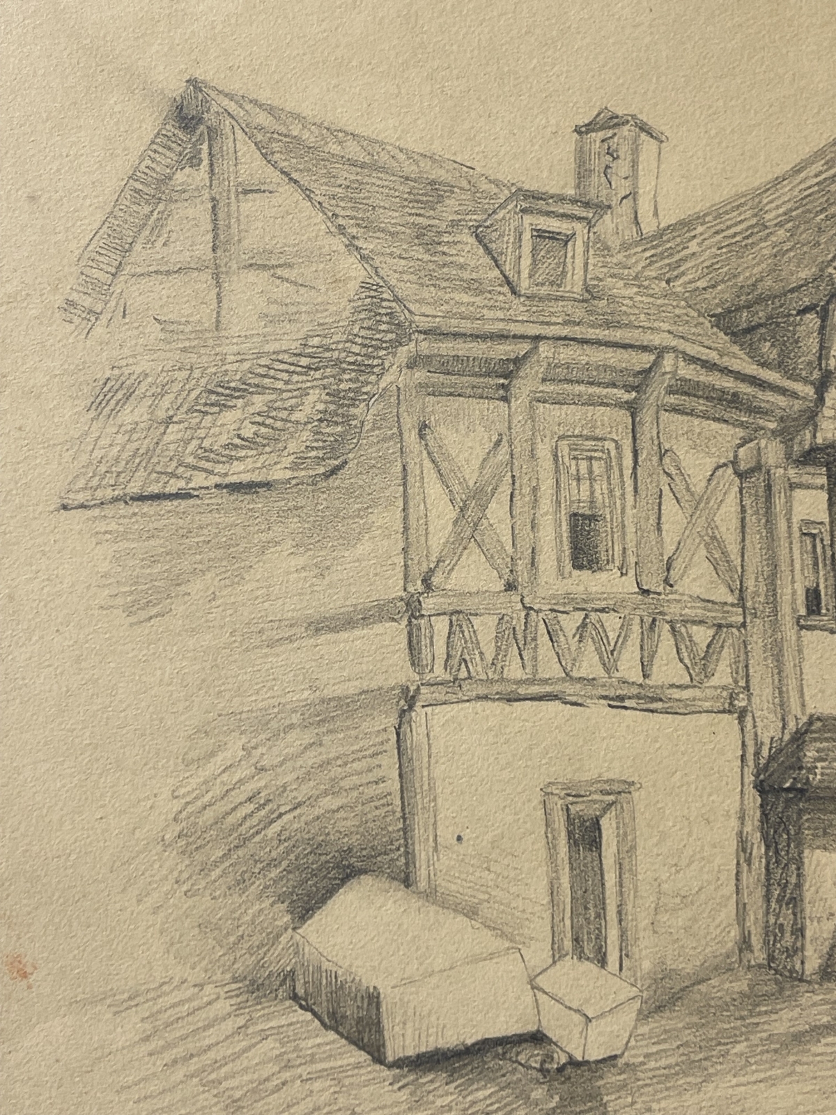 normandy_c1850_historic_timber_houses_architectural_study_possibly_lisieux