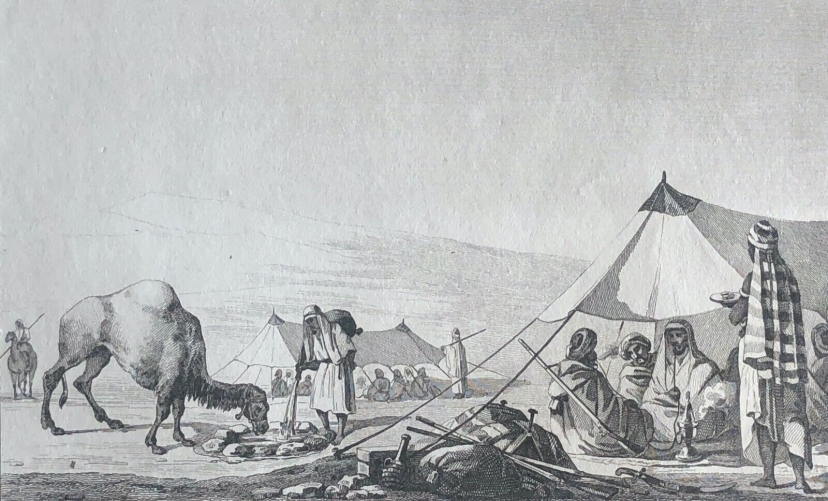 halte_d_arabes_tente_dromadaire_arabie_lithographie_c_1835