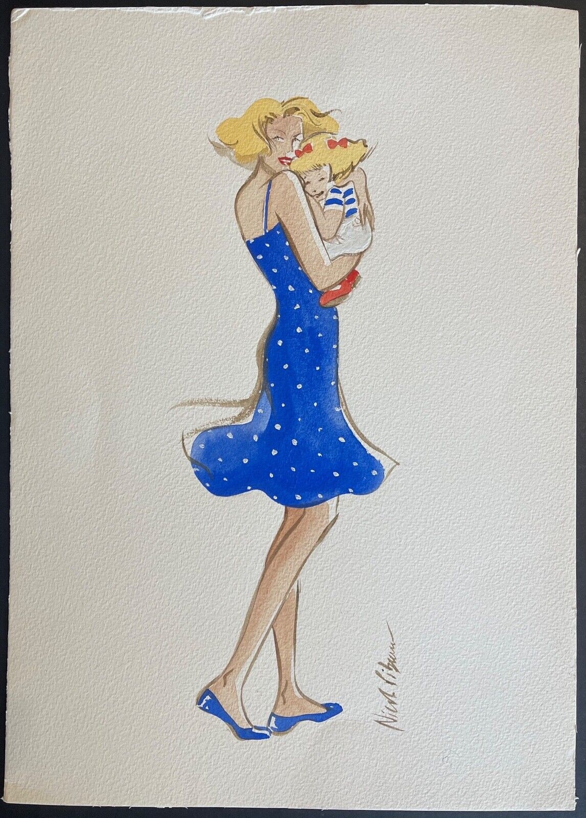 mode_nicole_pibeaut_aquarelle_illustratrice_femme_et_enfant_vers_1980_france