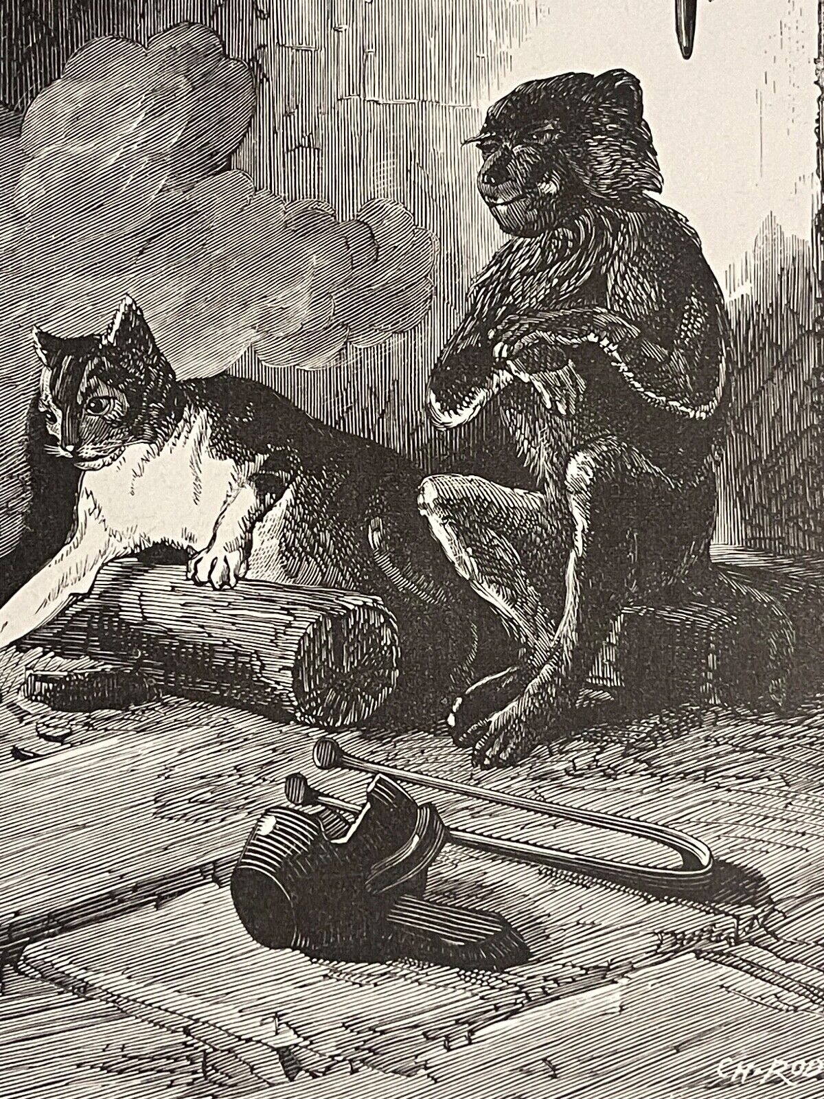le_singe_et_le_chat_eugene_lambert_1825-1900_gravure_1870_fable_de_la_fontaine