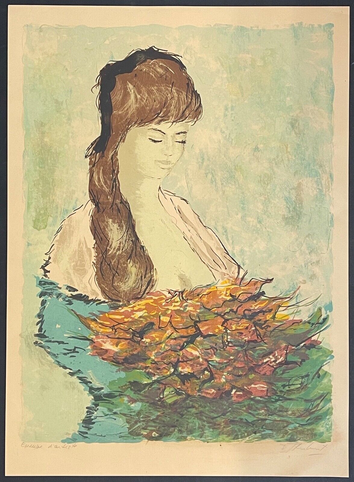 bertoldo_taubert_1915-1974_lithographie_femme_au_bouquet_de_fleurs_fleur