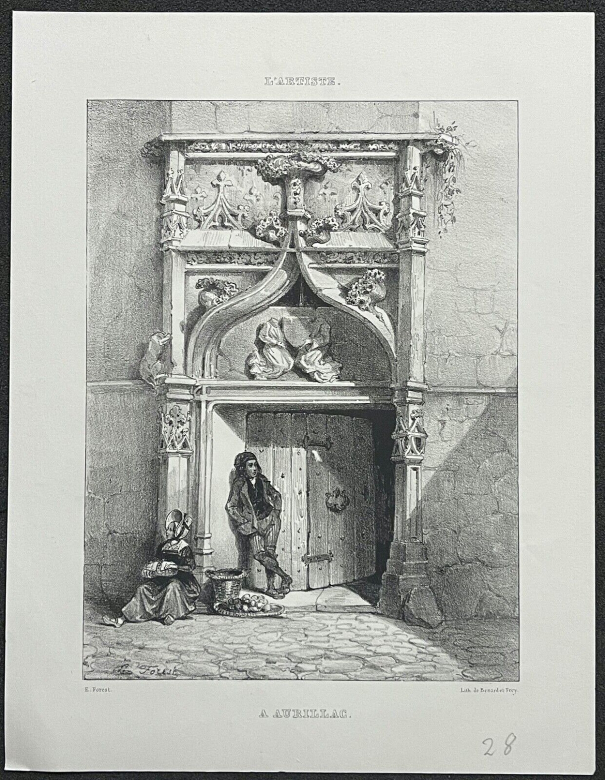 aurillac_porte_gothique_pinacles_fleurons_et_accolade_lithographie_1837_france