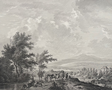 halte_de_chasseurs_dapres_wouwermans_gravure_au_burin_niquet_tirage_vers_1850