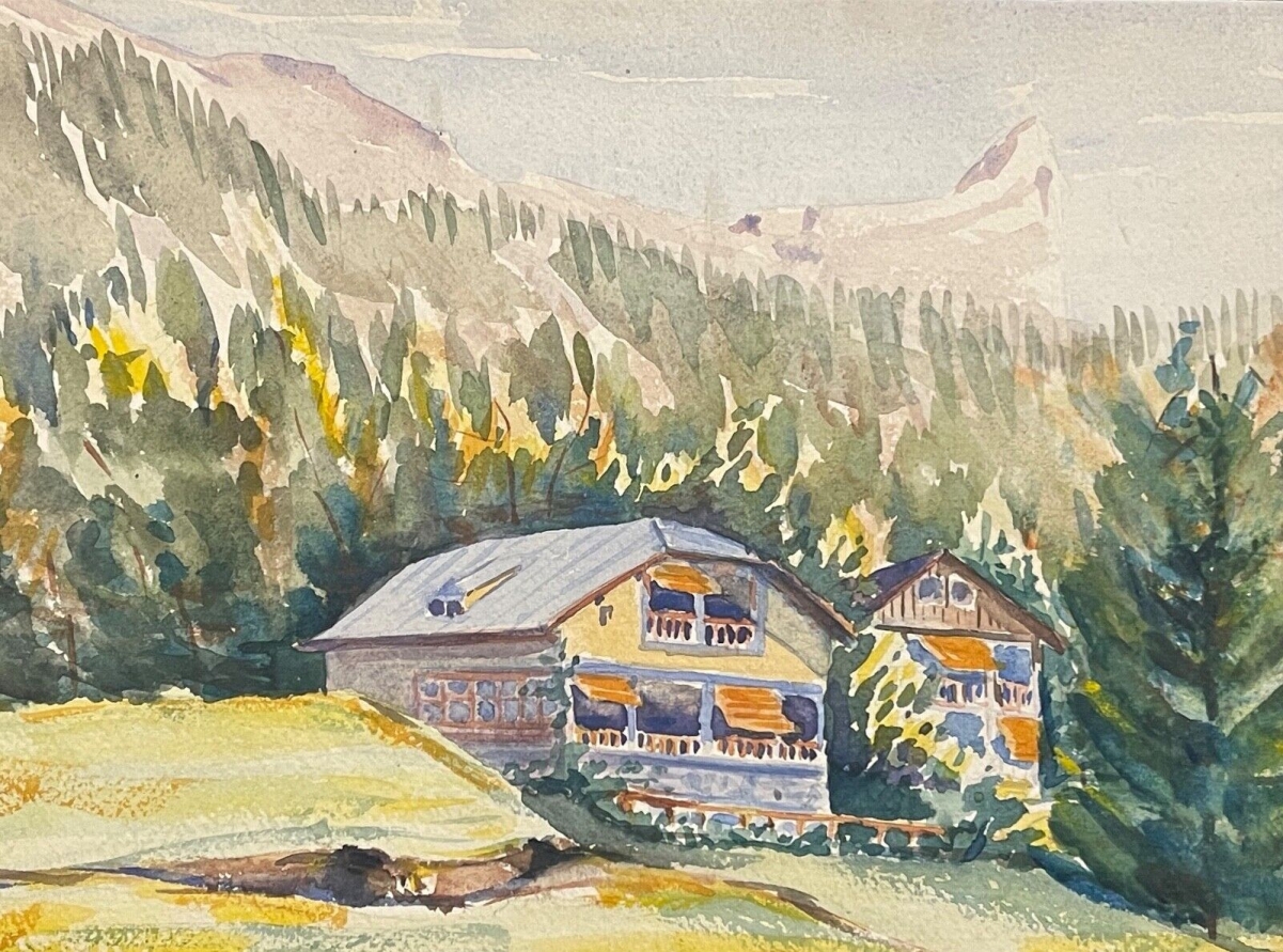 suisse_zermatt_chalet_canton_du_valais_et_le_cervin_aquarelle_c_1937