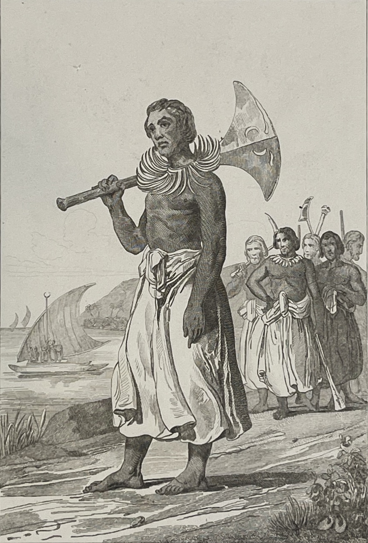 iles_tonga_chef_des_guerriers_en_costume_de_guerre_oceanie_1837_polynesie_hache
