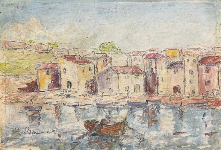 provence_marine_peinture_au_couteau_sur_bois_port_signee_barret_vers_1970