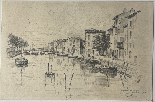 martigues_1898_waterfront_scene_provence_france_antique_drawing_with_boats