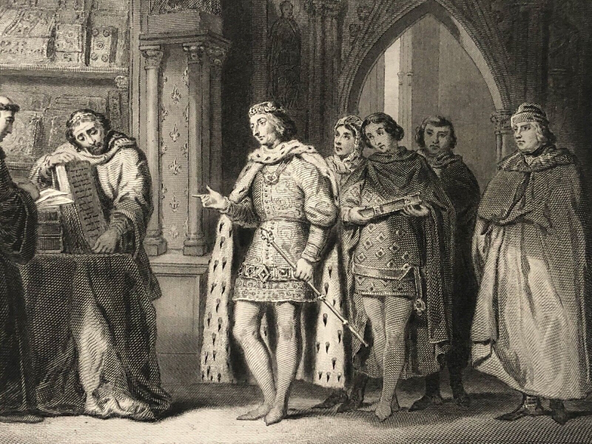 fondation_de_la_bibliotheque_en_1379_charles_v_gravure_1838_graveur_pourvoyeur