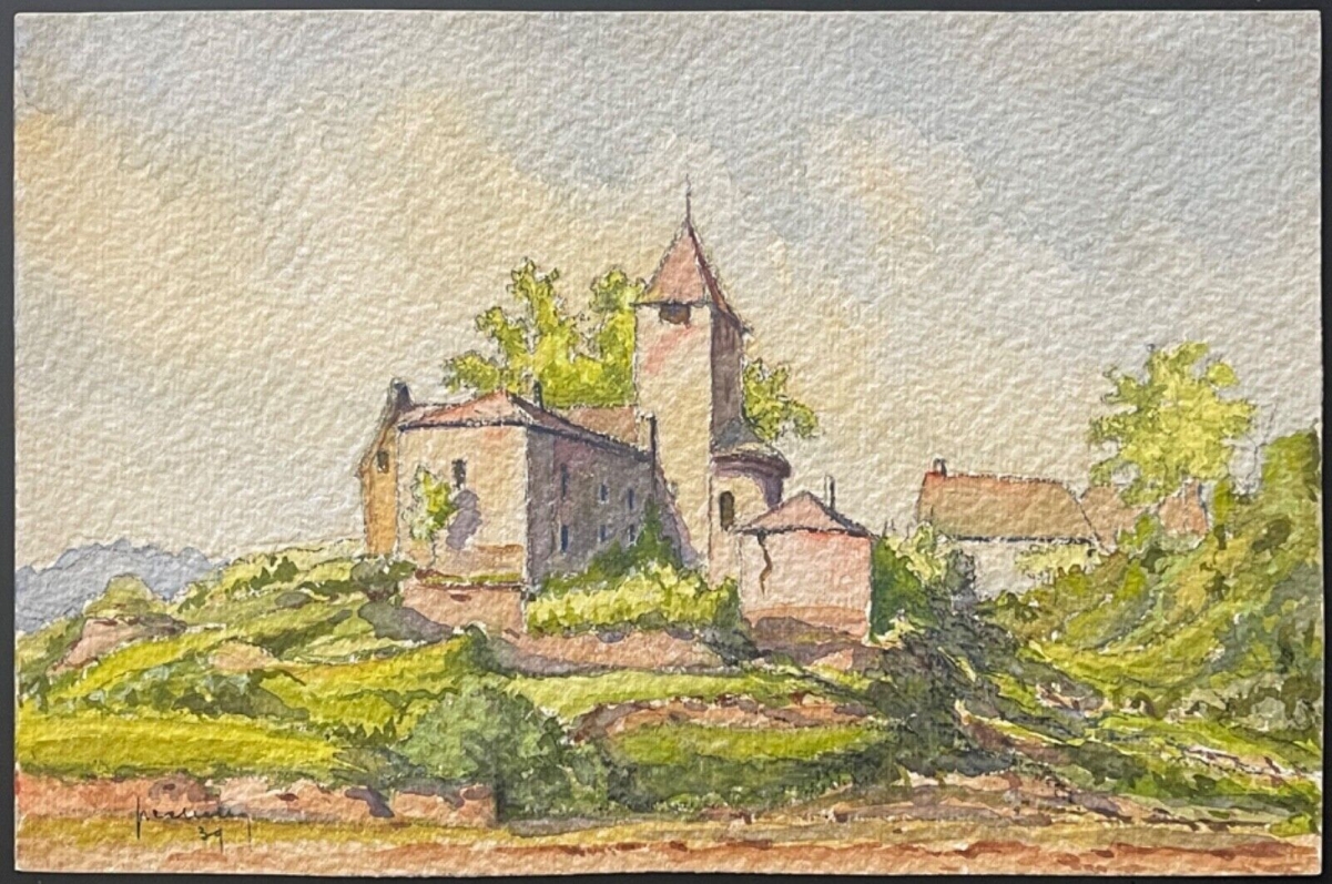 eglise_architecture_romane_savoie_ou_haute_savoie_aquarelle_de_1939_france