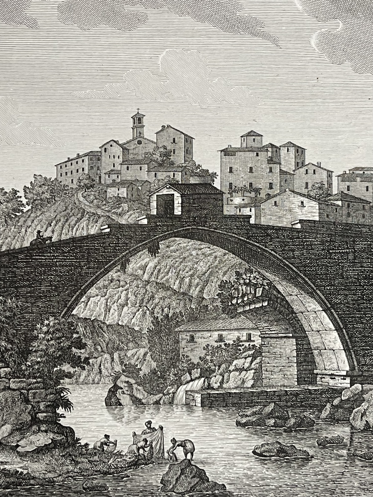 vicano_a_pelago_italie_gravure_originale_vers_1824_pont