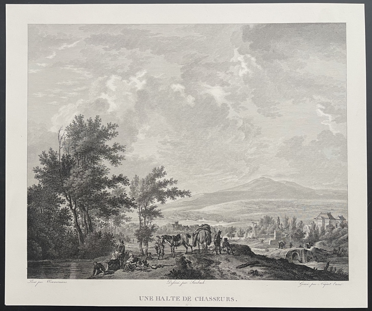 halte_de_chasseurs_dapres_wouwermans_gravure_au_burin_niquet_tirage_vers_1850
