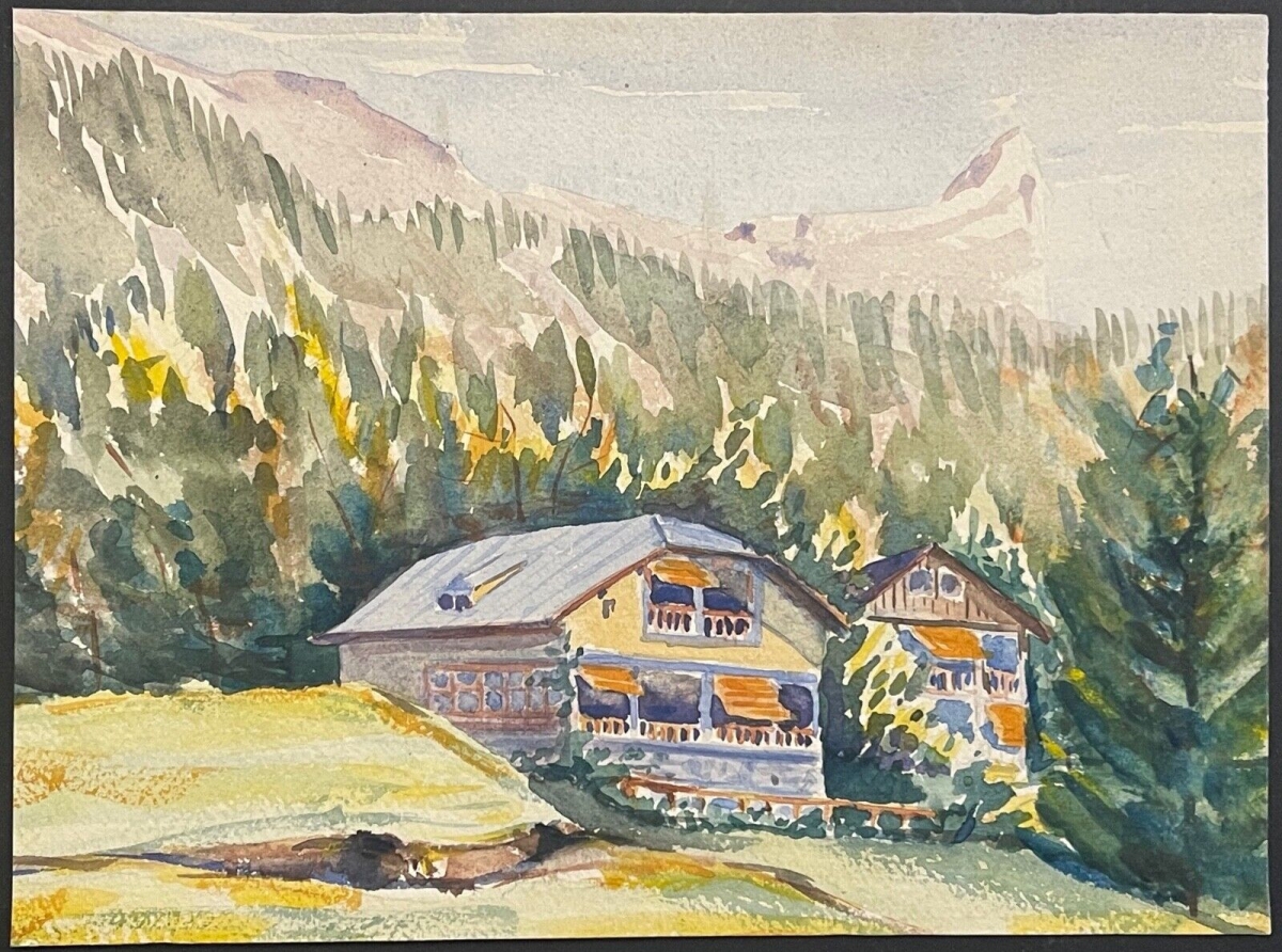 suisse_zermatt_chalet_canton_du_valais_et_le_cervin_aquarelle_c_1937