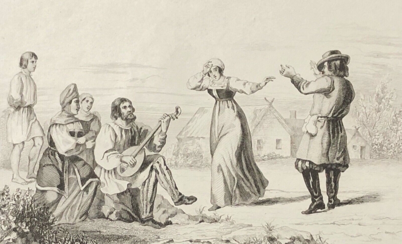 russie_danse_danseuse_musique_musicien_folklore_gravure_1838_mandoline_costume