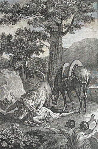 le_prophete_tue_par_un_lion_gravure_de_1835_france