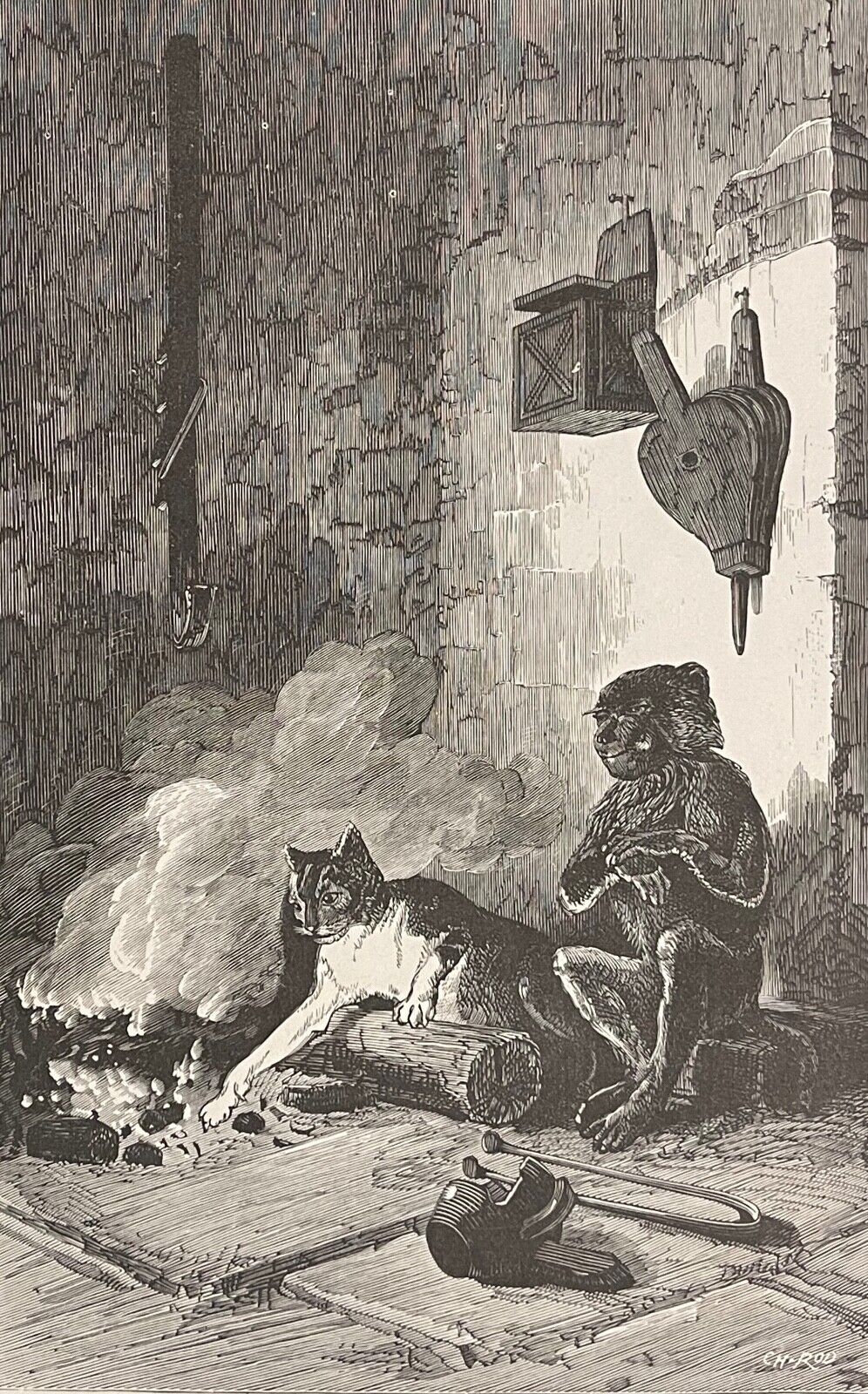 le_singe_et_le_chat_eugene_lambert_1825-1900_gravure_1870_fable_de_la_fontaine