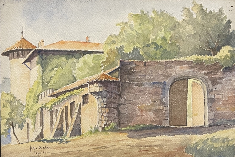 maisons_forte_architecture_fortifiee_du_moyen_??ge_aquarelle_1940_france