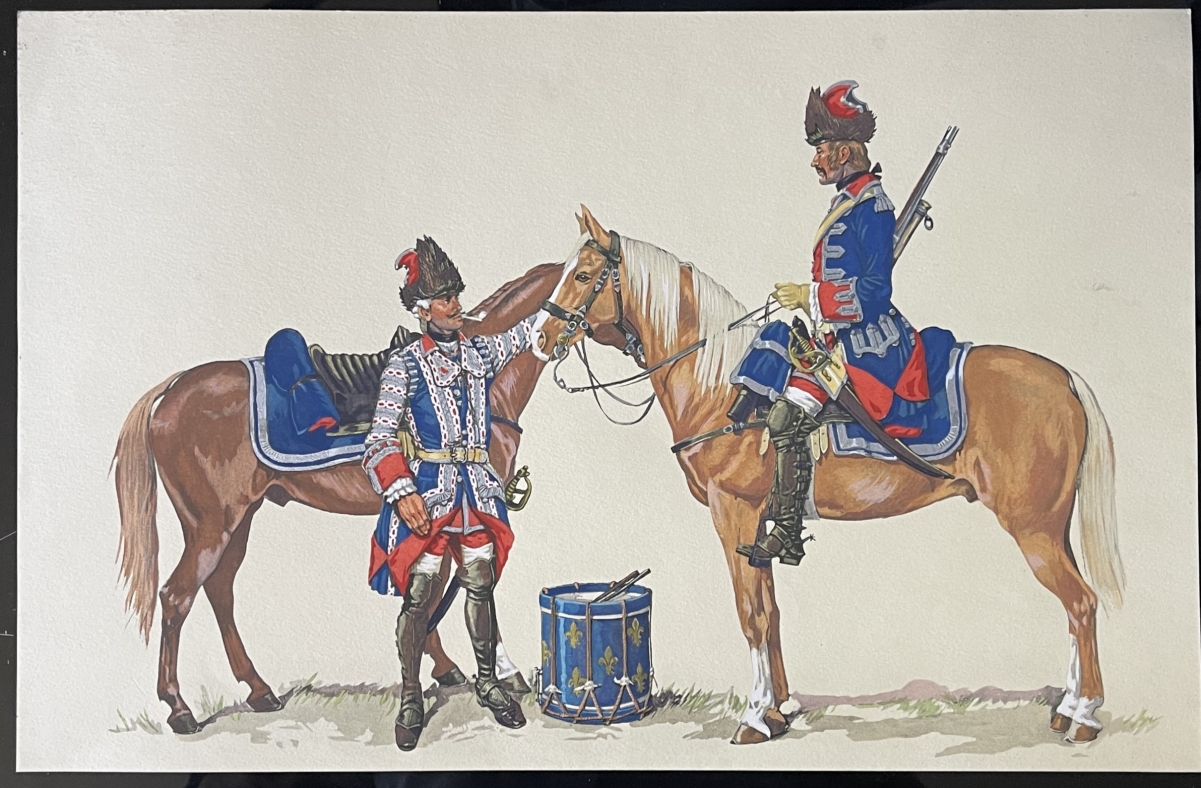 dugue_mac_carthy_1910-1989_aquarelle_gouachee_grenadiers_a_cheval_chevaux