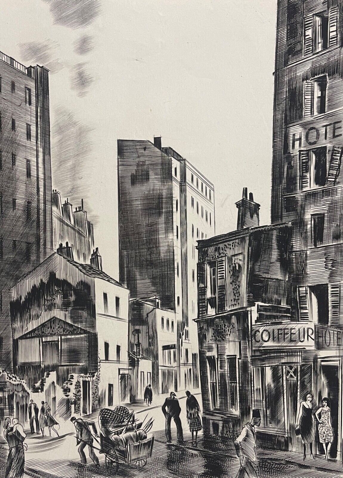 paris_rue_animee_par_albert_decaris_1949_gravure_au_burin_france