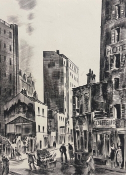 paris_rue_animee_par_albert_decaris_1949_gravure_au_burin_france