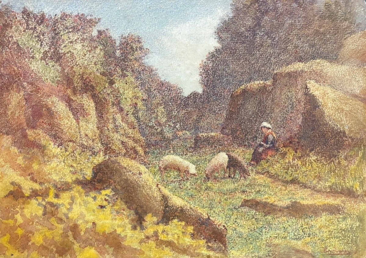 la_gardienne_de_cochons_surprenante_aquarelle_xixe_signee_impressionniste_france