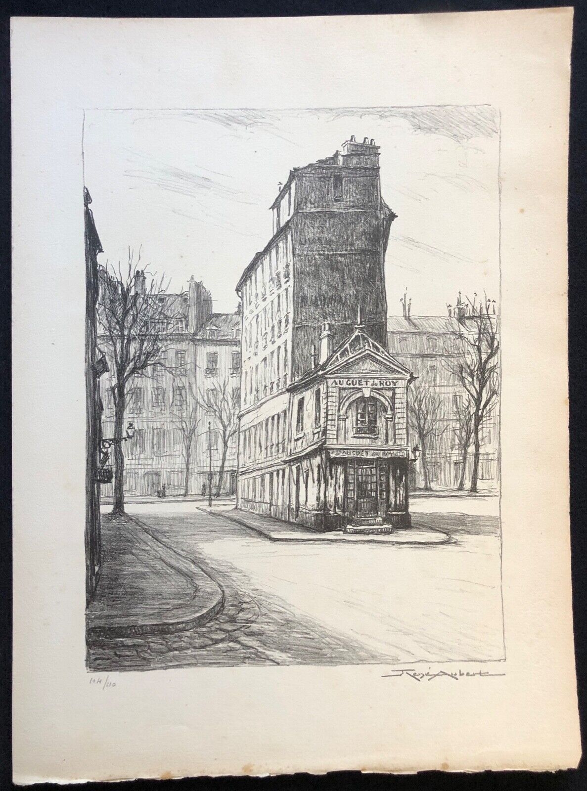 versailles_rene_aubert_1894-1977_litho_1951_signee_crayon_le_guet_du_roy