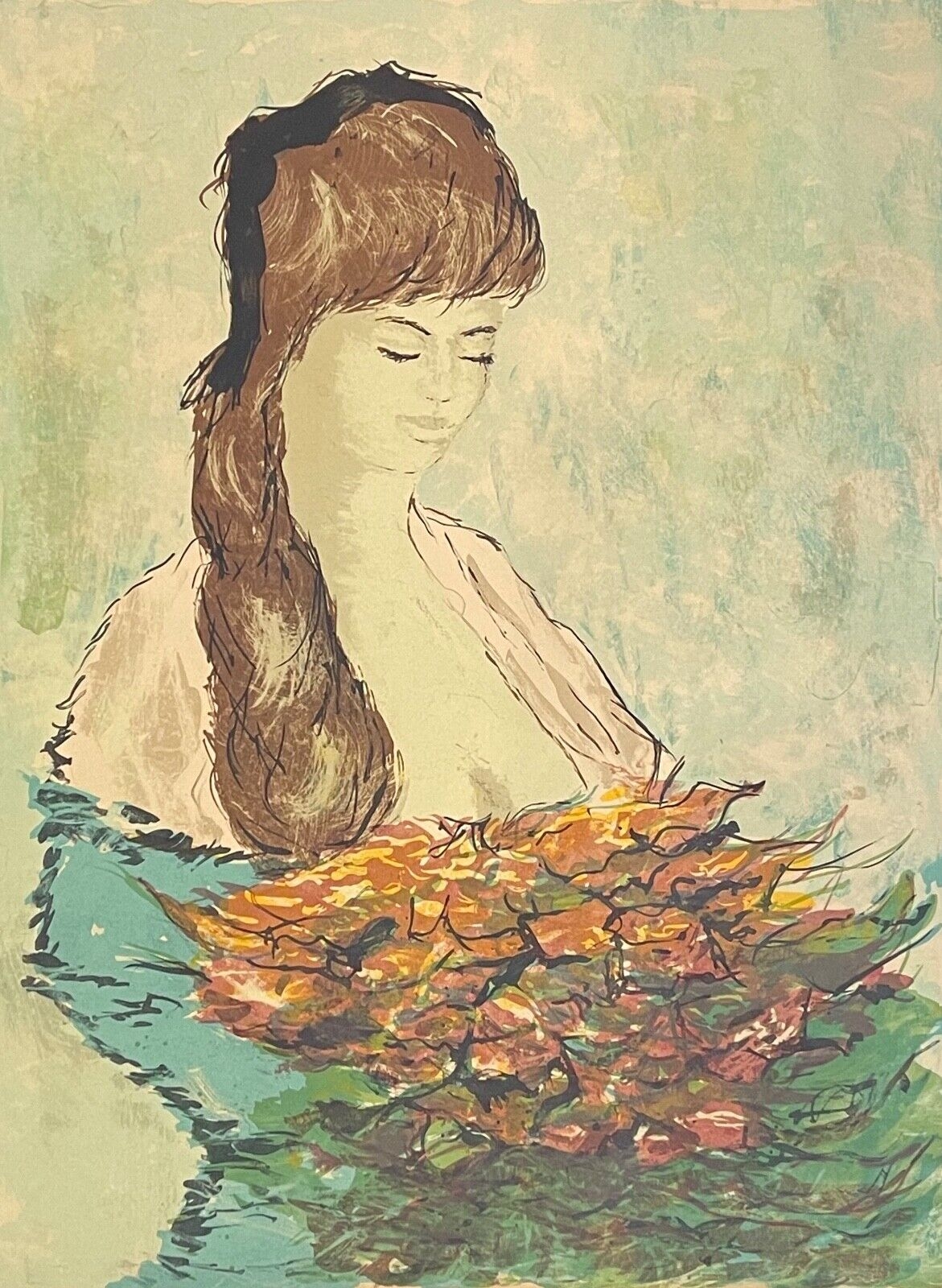 bertoldo_taubert_1915-1974_lithographie_femme_au_bouquet_de_fleurs_fleur