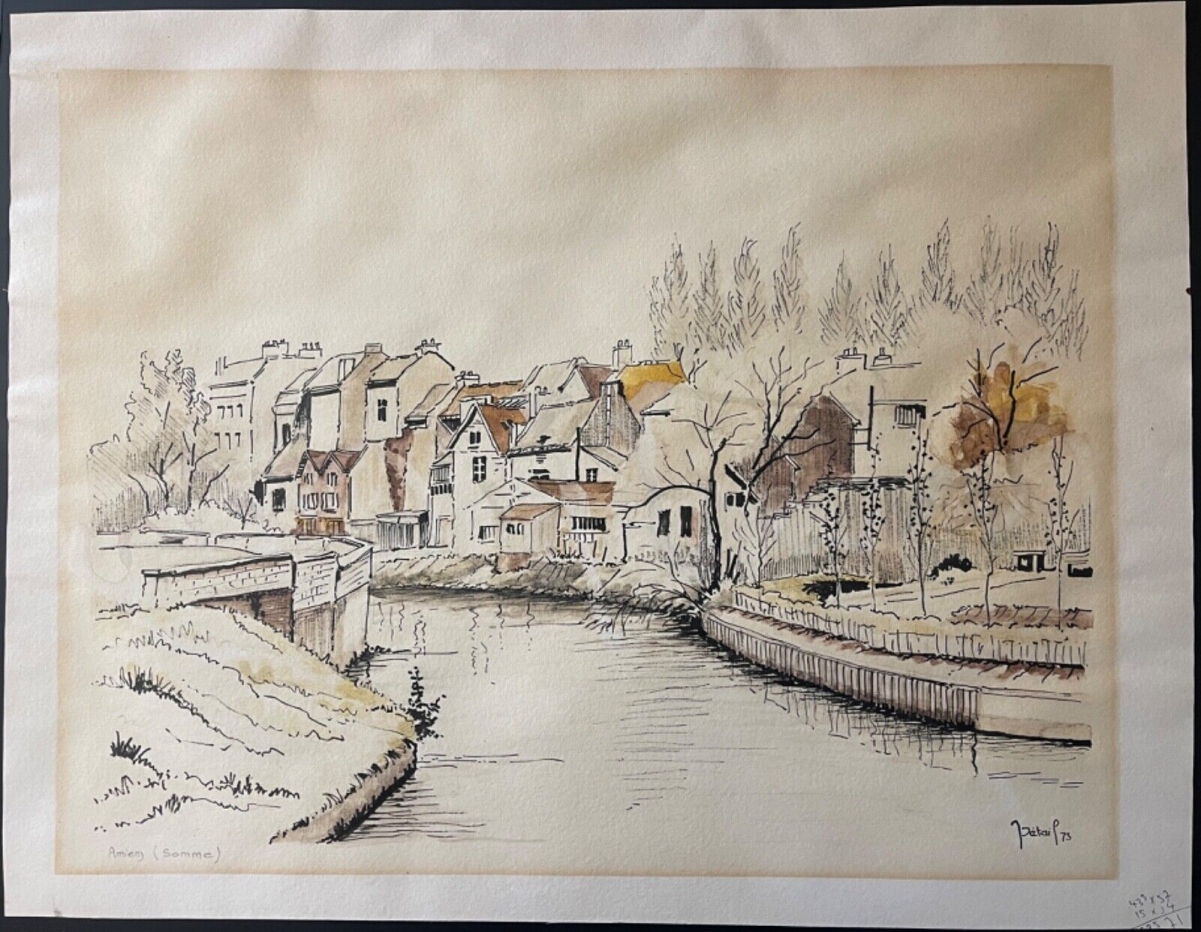amiens_grande_technique_mixte_aquarelle_encre_somme_france_63,5_cm_par_49,3_cm