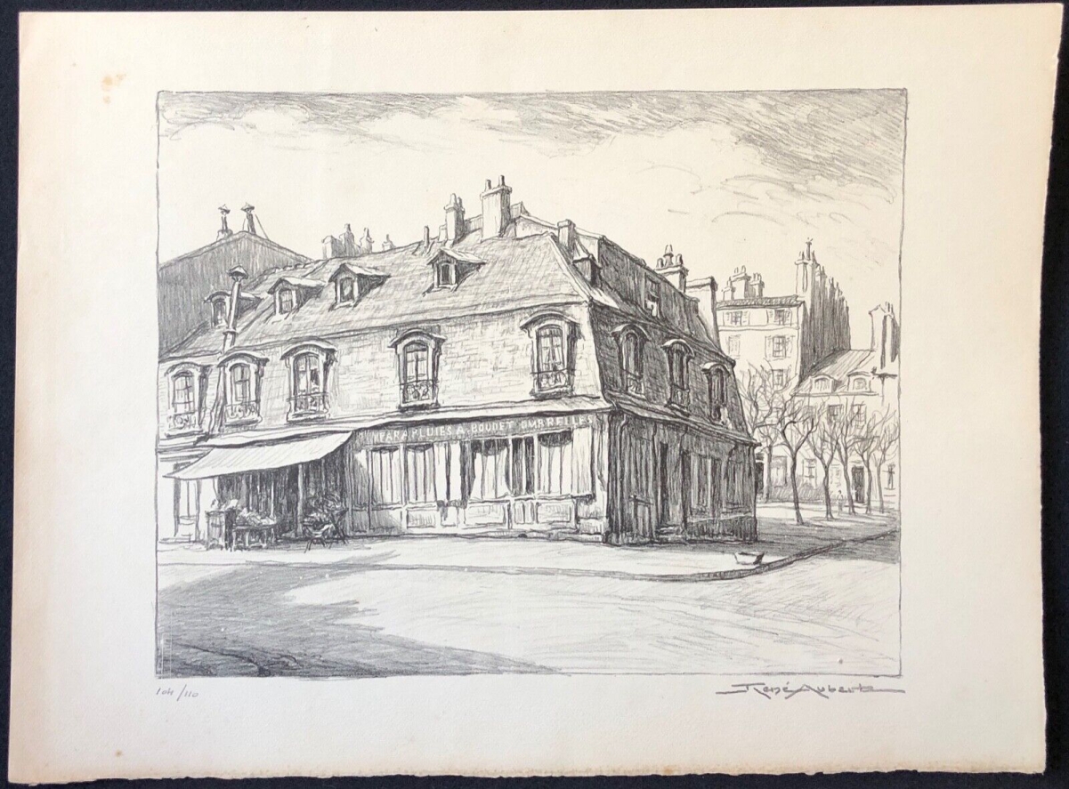 versailles_rene_aubert_1894-1977_litho_1951_signee_au_crayon_parapluies_boudet