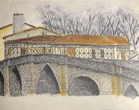limoges_le_vieux_pont_encre_aquarellee_anonyme_1996_haute-vienne_france