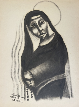vierge_douloureuse_raphael_arnal_c_1940_expressionnisme_fusain_et_pierre_noire