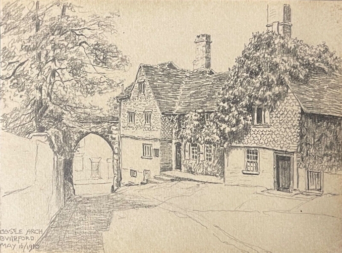 surrey_larche_du_chateau_depuis_le_parc_dessin_1910_angleterre_royaume-uni