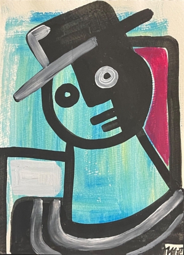 art_naif_brut_outsider_black_and_white_gouache_signee