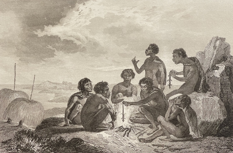 australie_lezard_repas_des_habitants_de_tranquillity_bay_vers_1830_par_rocca