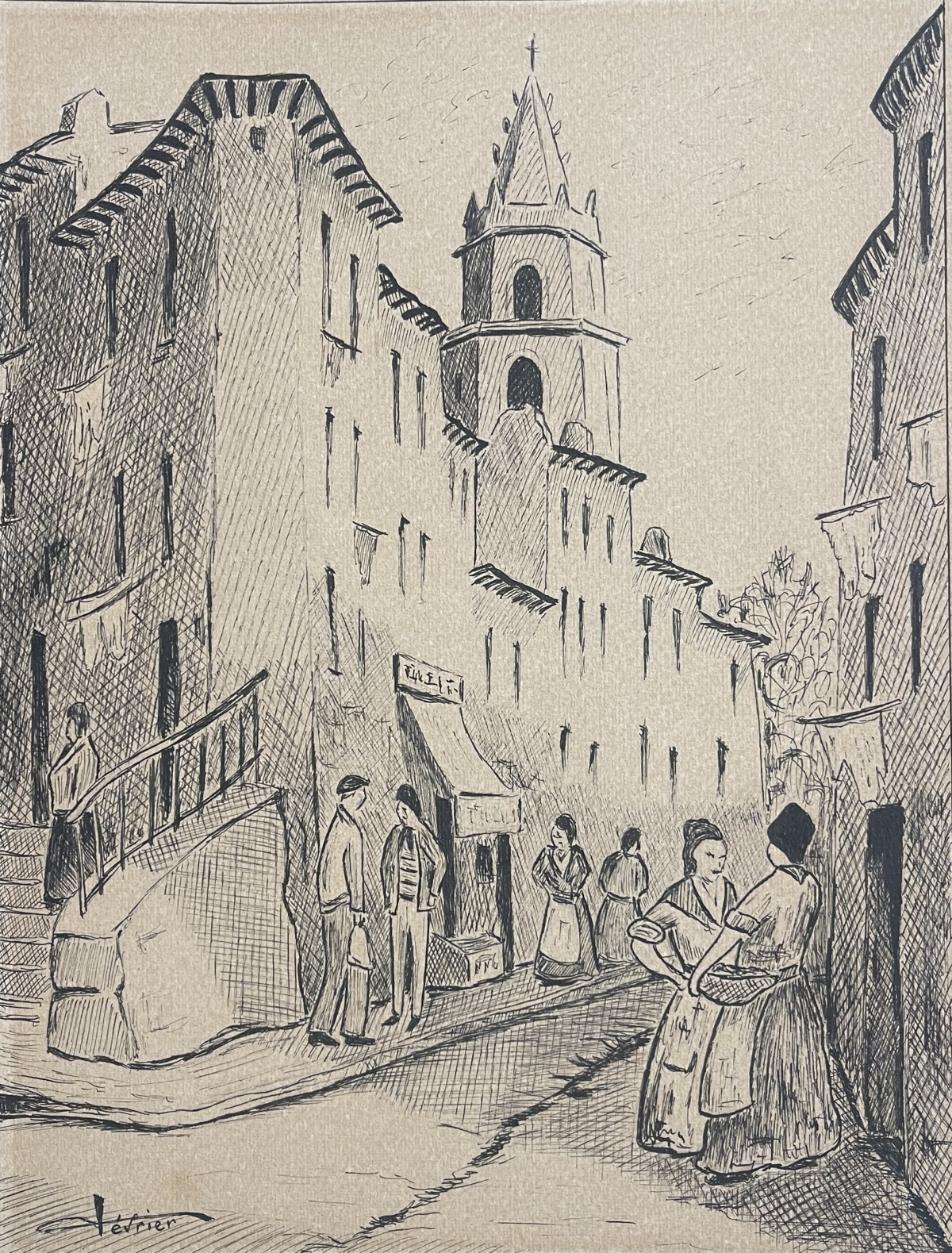 marseille_la_montee_des_accoules_vers_1920_dessin_encre_provence_france