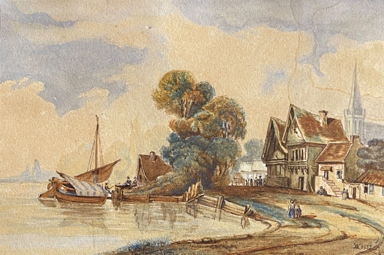 barques_pres_du_village_1853_aquarelle_signee_monogramme