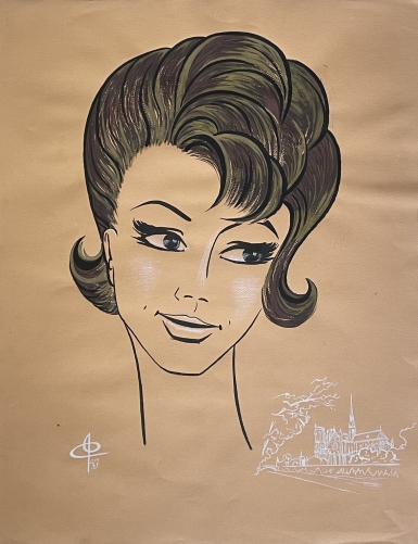 mode_paris_france_coiffure_ligne_1967_peinture_gouache_mixte_signee