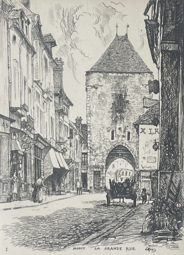 moret-sur-loing_la_grande_rue_porte_de_bourgogne_leopold_robin_1877-1939_c_1905