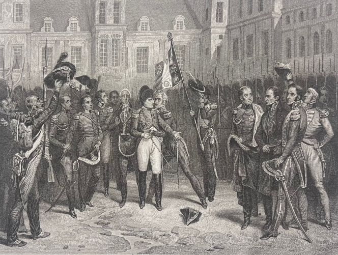napoleon_bonaparte_adieux_a_fontainebleau_france_gravure_1836_empire_francais