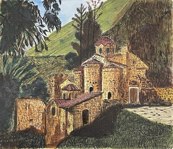 grece_ancienne_sparte_mistra_mystras_peloponnese_encre_aquarellee_anonyme_1986