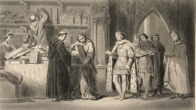 fondation_de_la_bibliotheque_en_1379_charles_v_gravure_1838_graveur_pourvoyeur