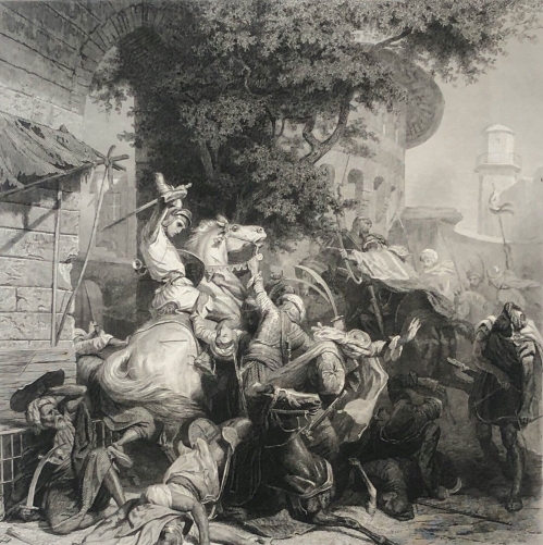 gaucher_de_chatillon_defend_seul_lentree_de_minich_1250_croisade_degypte_xixe